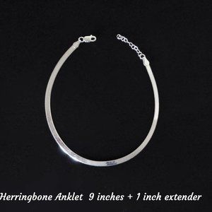 925 Sterling Silver Herringbone Ankle Bracelet Real SOLID Silver Anklet